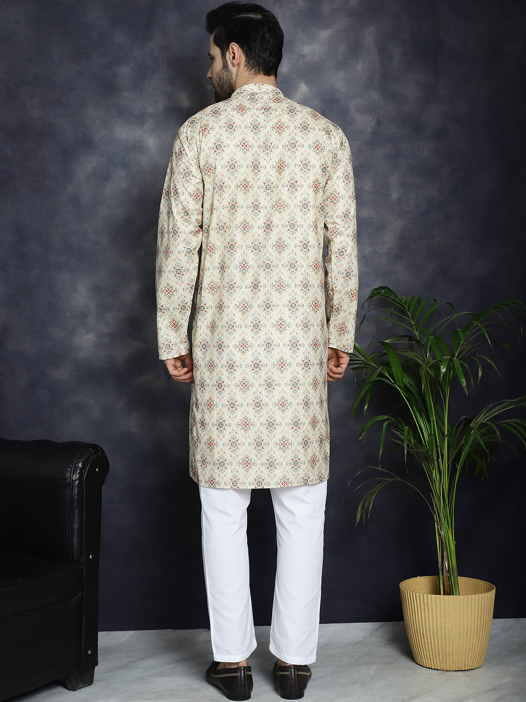 Men's Golden Foil Printed Kurta with Pyjama - Taantav