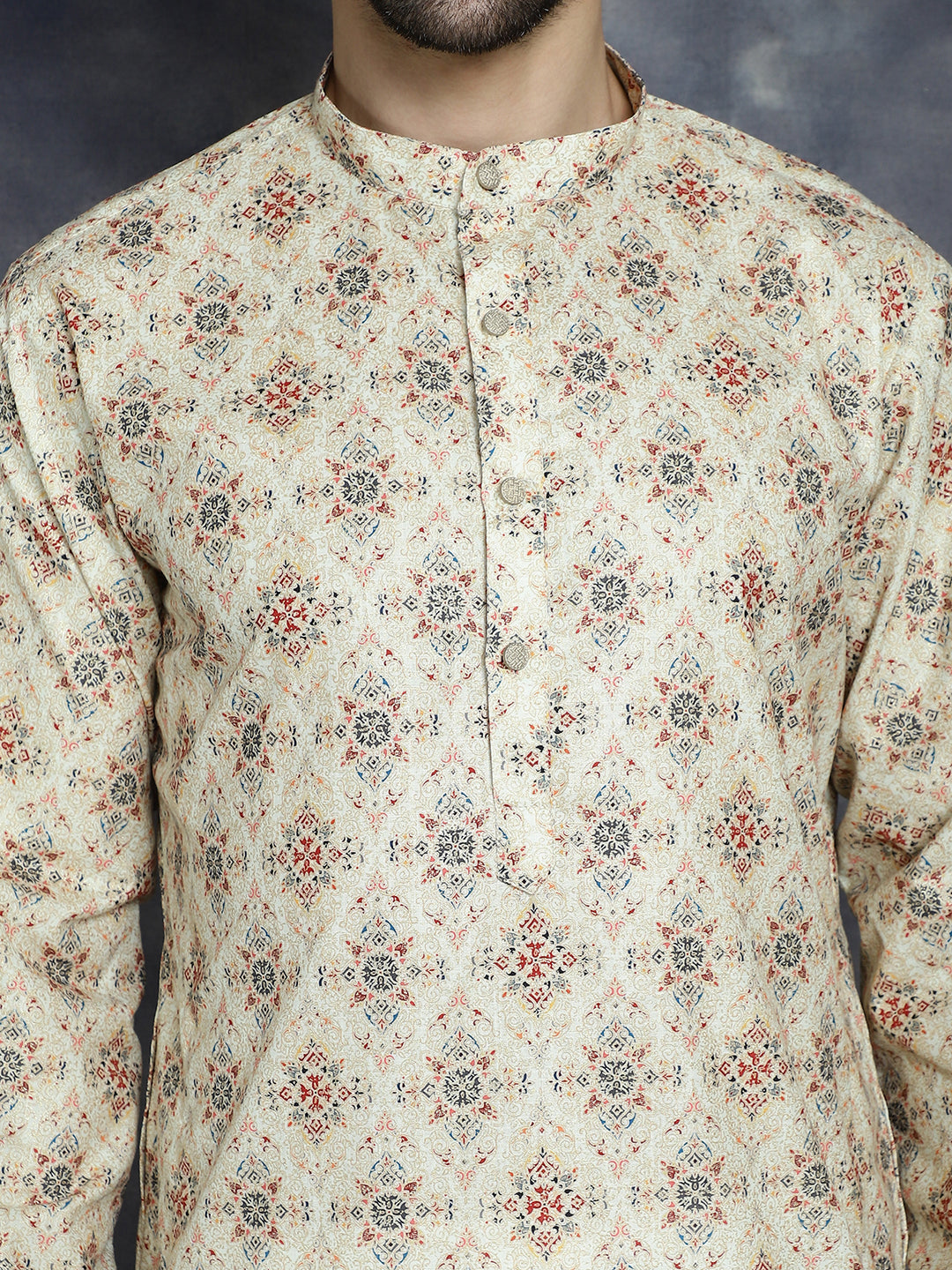 Men's Golden Foil Printed Kurta with Pyjama - Taantav