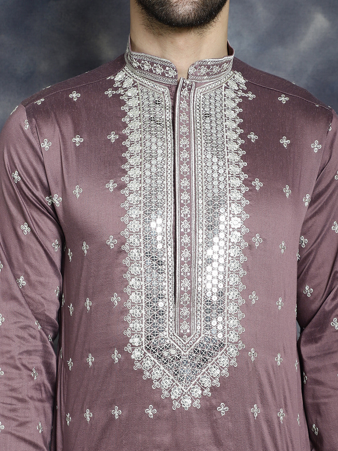 Men's Sequins Embroidered Kurta Pyjama Set - Taantav