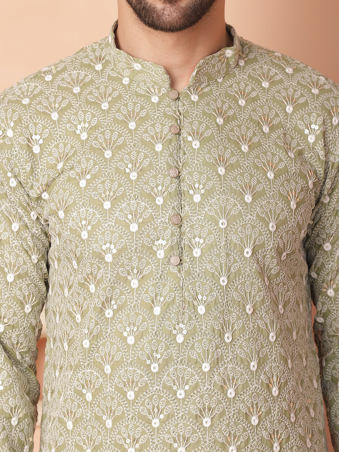 Men's Chikankari Pure Cotton Kurta with Pyjama - Taantav