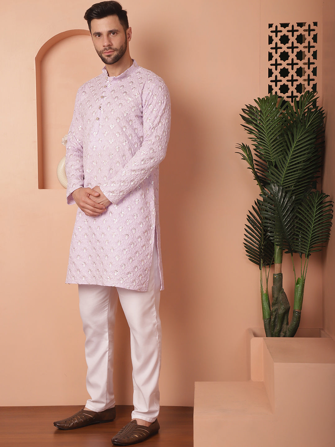 Men's Chikankari Pure Cotton Kurta with Pyjama - Taantav