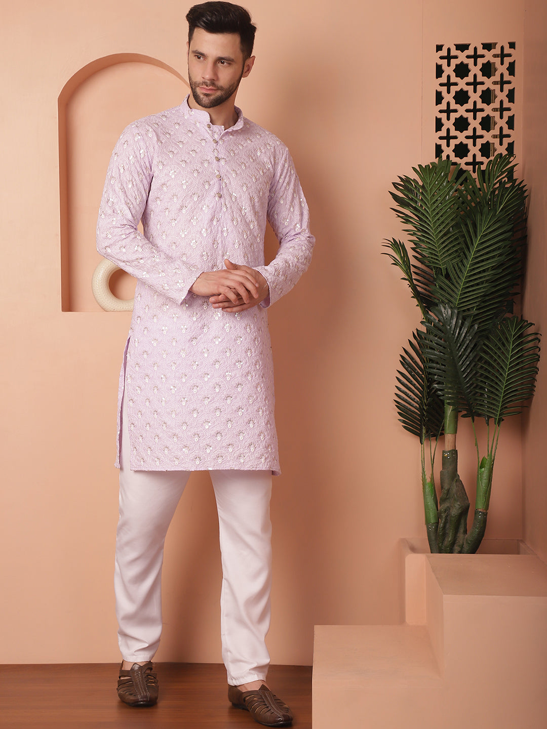 Men's Chikankari Pure Cotton Kurta with Pyjama - Taantav