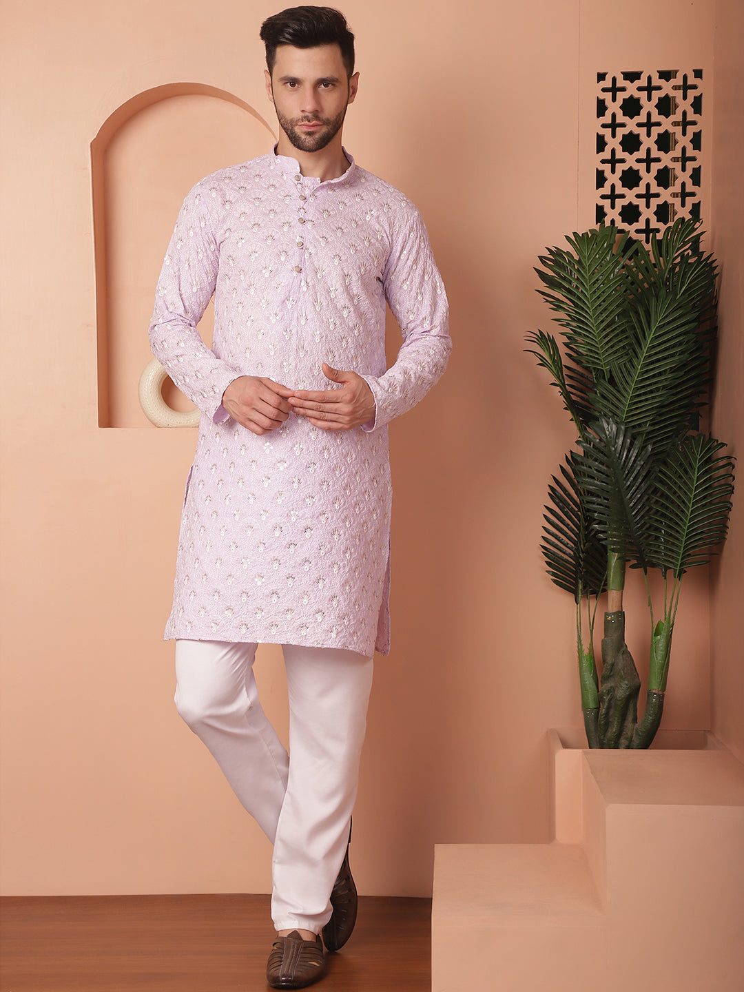 Men's Chikankari Pure Cotton Kurta with Pyjama - Taantav