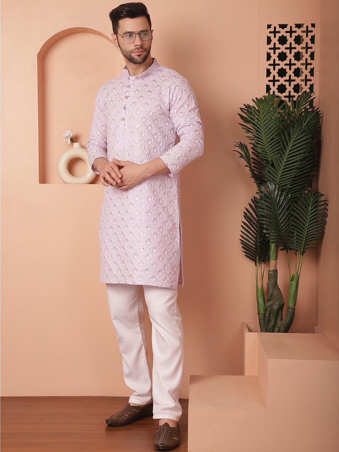 Men's Chikankari Pure Cotton Kurta with Pyjama - Taantav