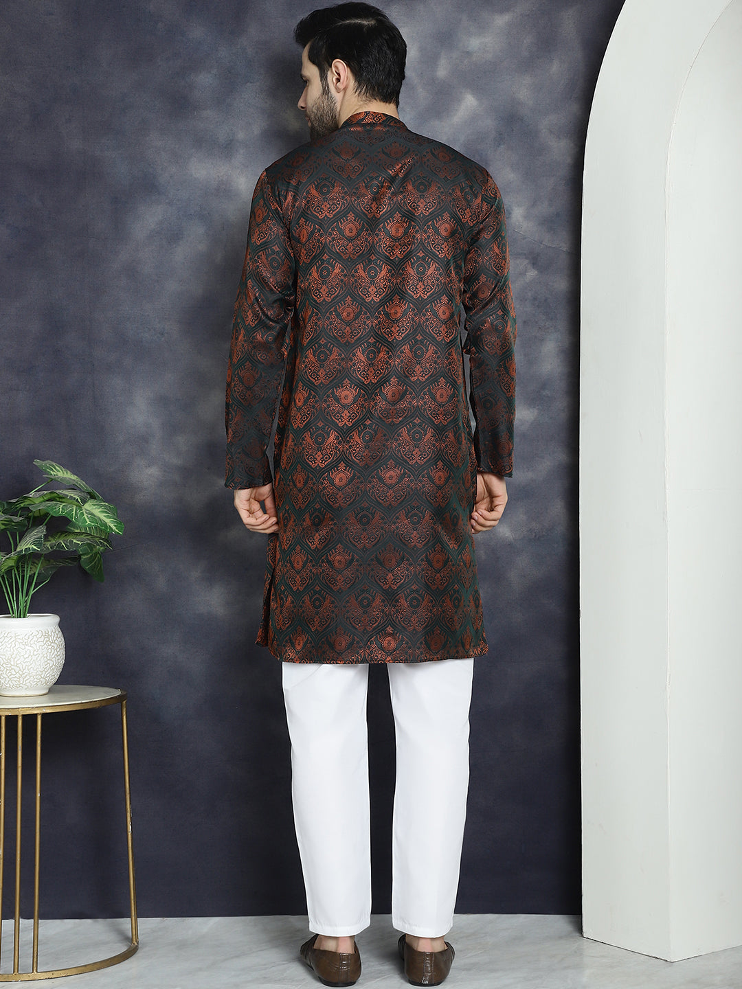 Men's Bronze Silk Blend Straight Kurta Pyjama Set - Taantav