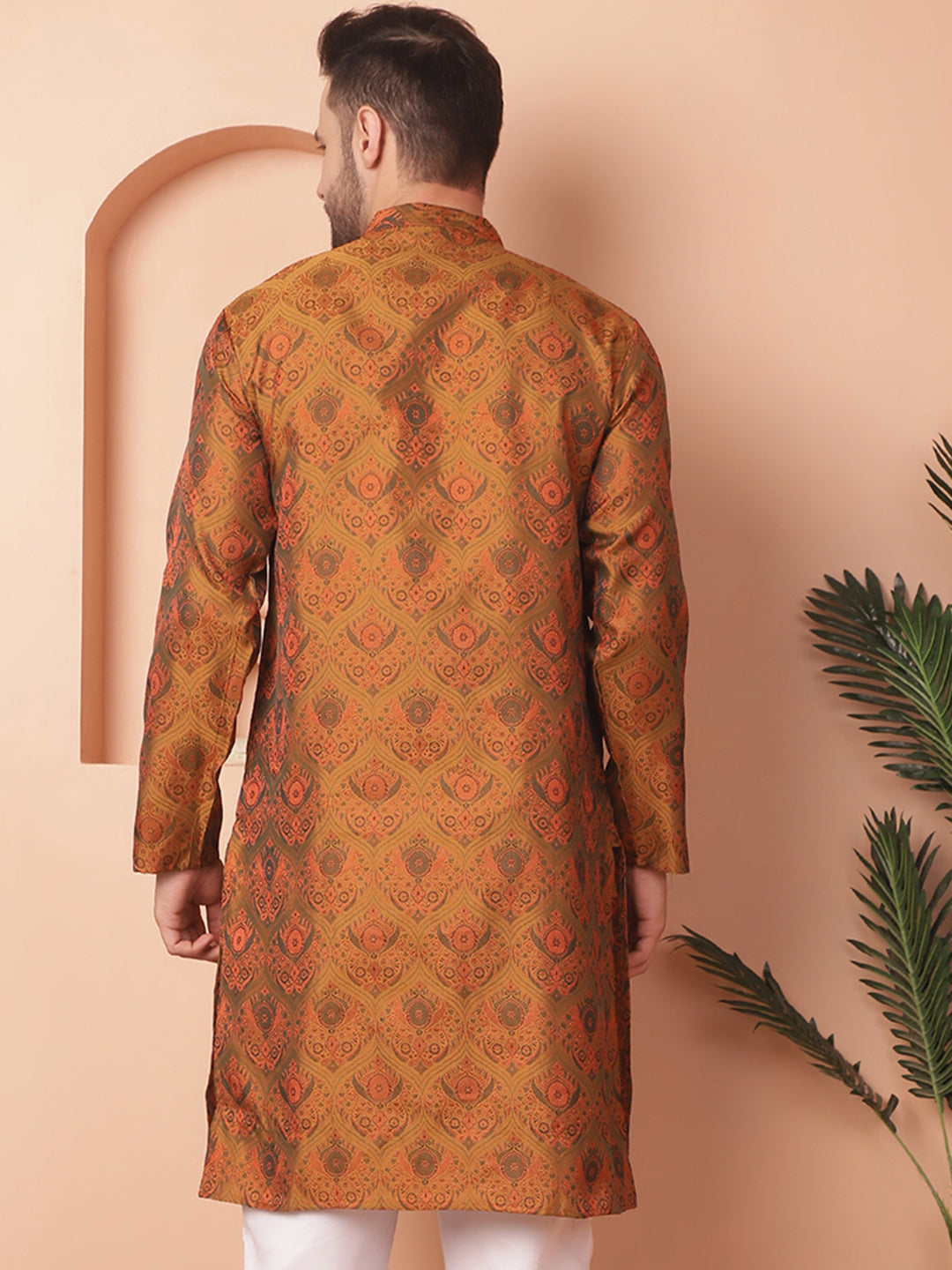 Men's Golden Silk Blend Straight Kurtas - Taantav