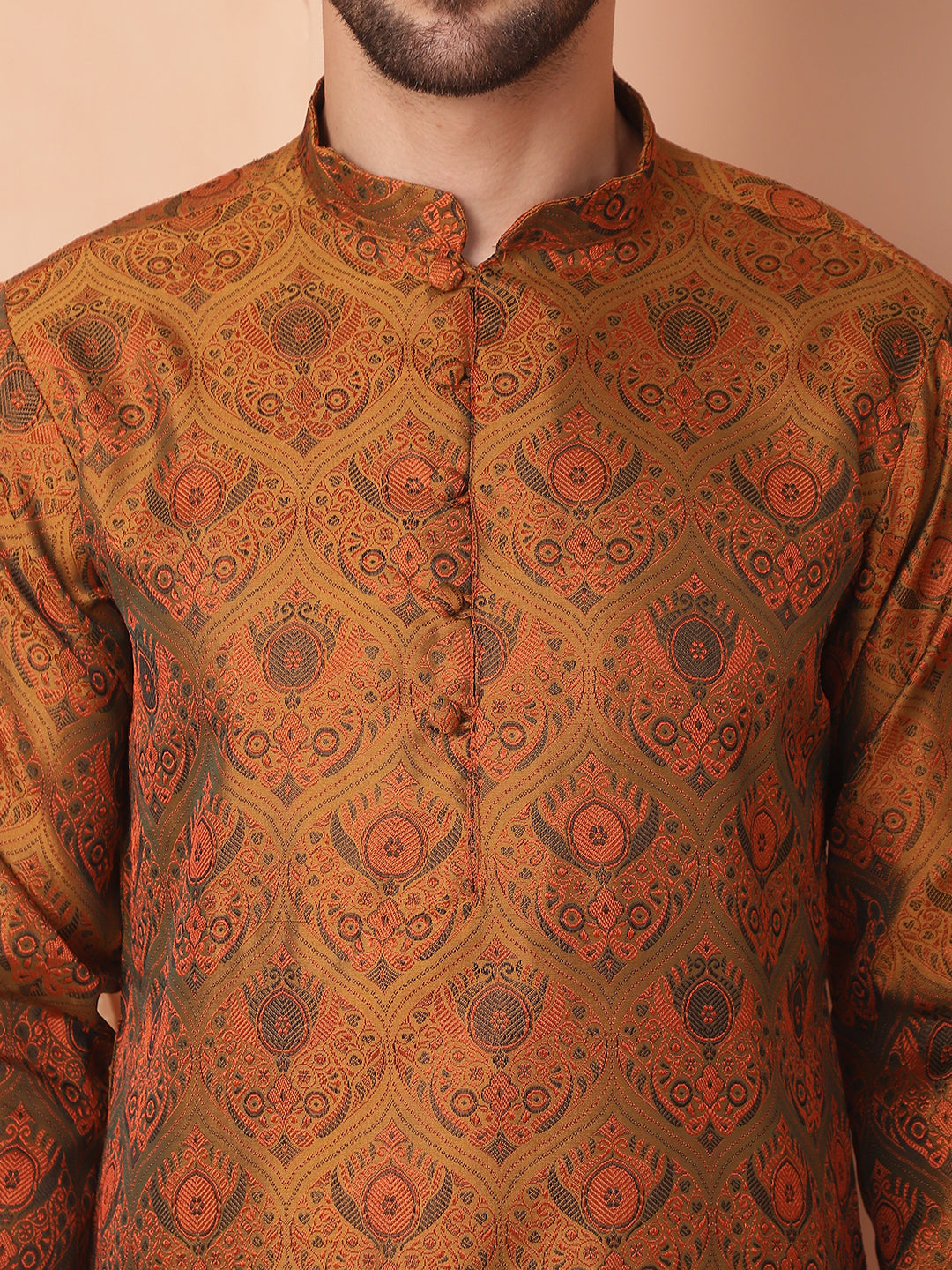 Men's Golden Silk Blend Straight Kurtas - Taantav