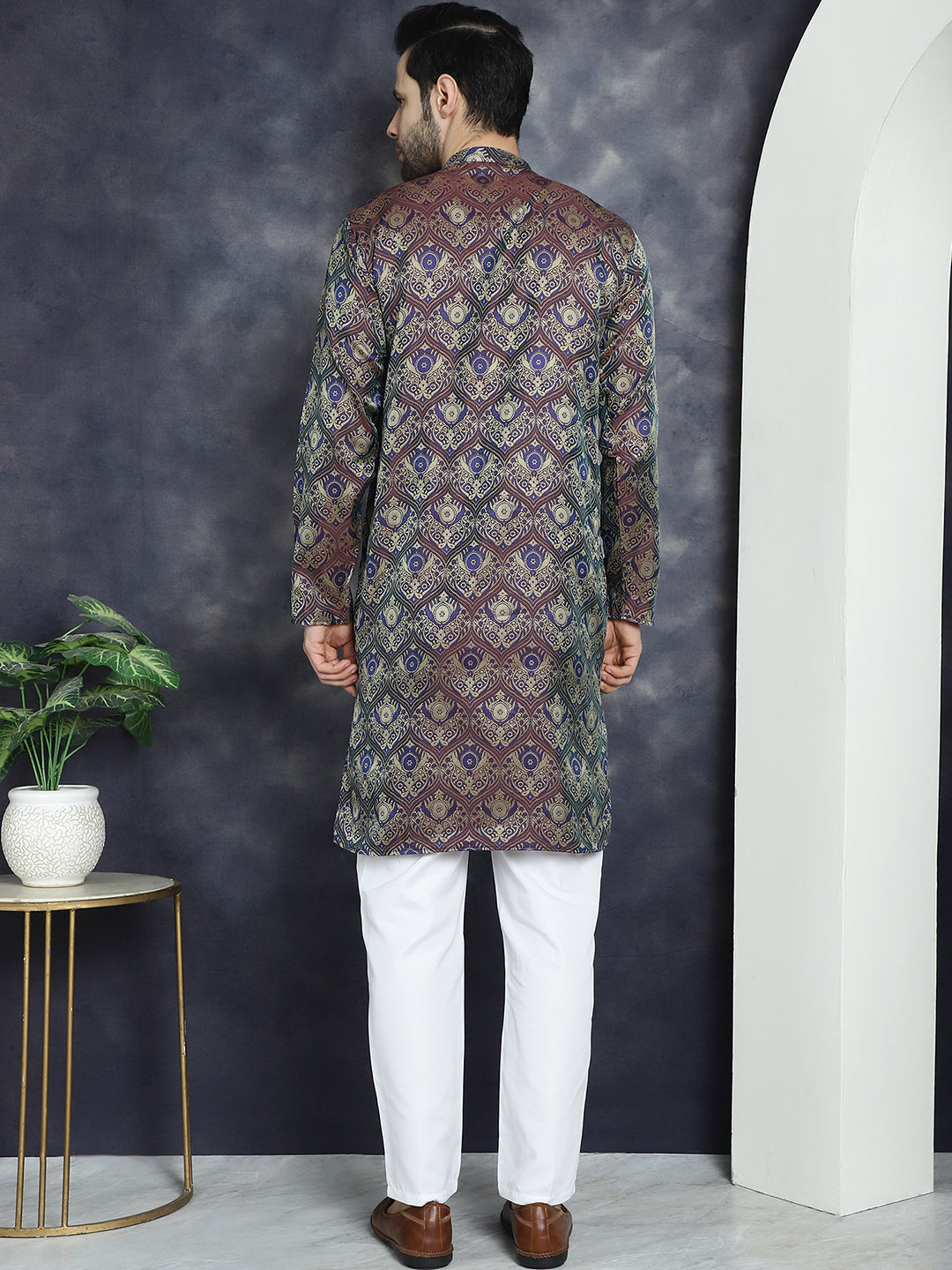 Men's Purple Silk Blend Straight Kurta Pyjama Set - Taantav