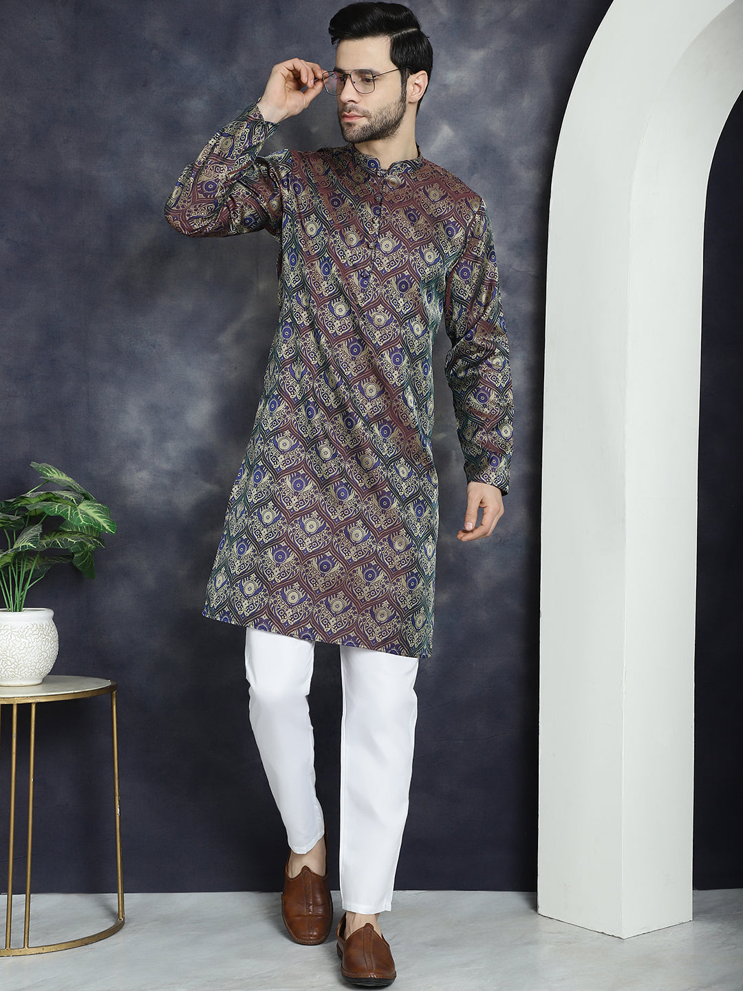 Men's Purple Silk Blend Straight Kurta Pyjama Set - Taantav