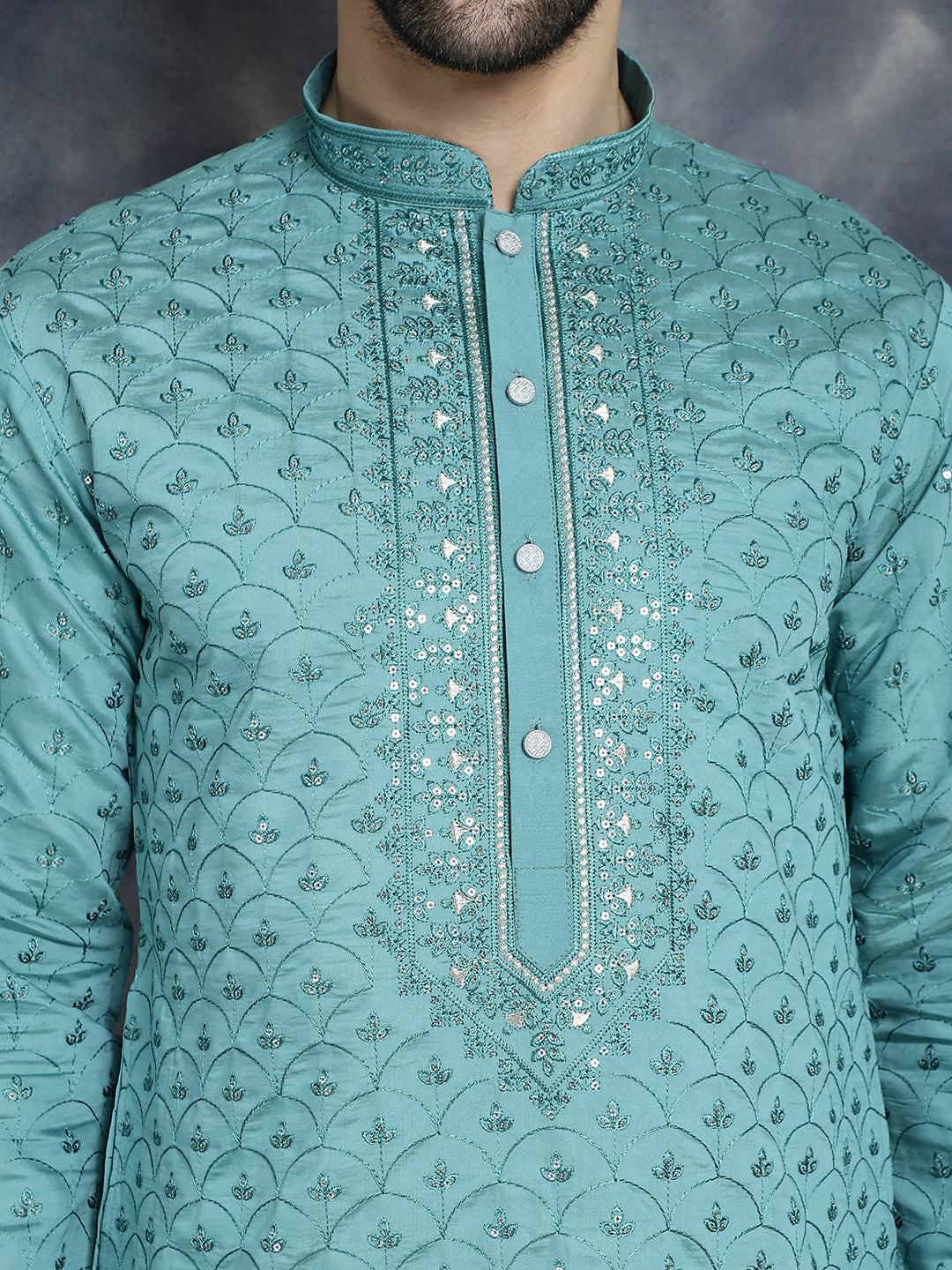 Men's Sequins Embroidered Kurta With Pyjama - Taantav