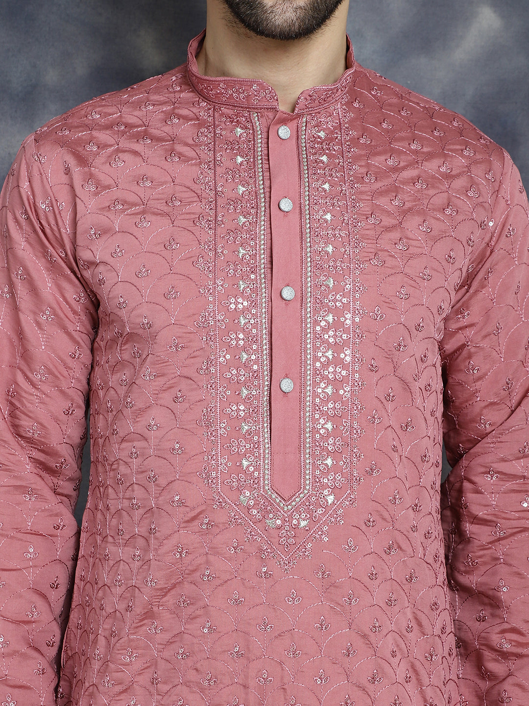 Men's Sequins Embroidered Kurta With Pyjama - Taantav