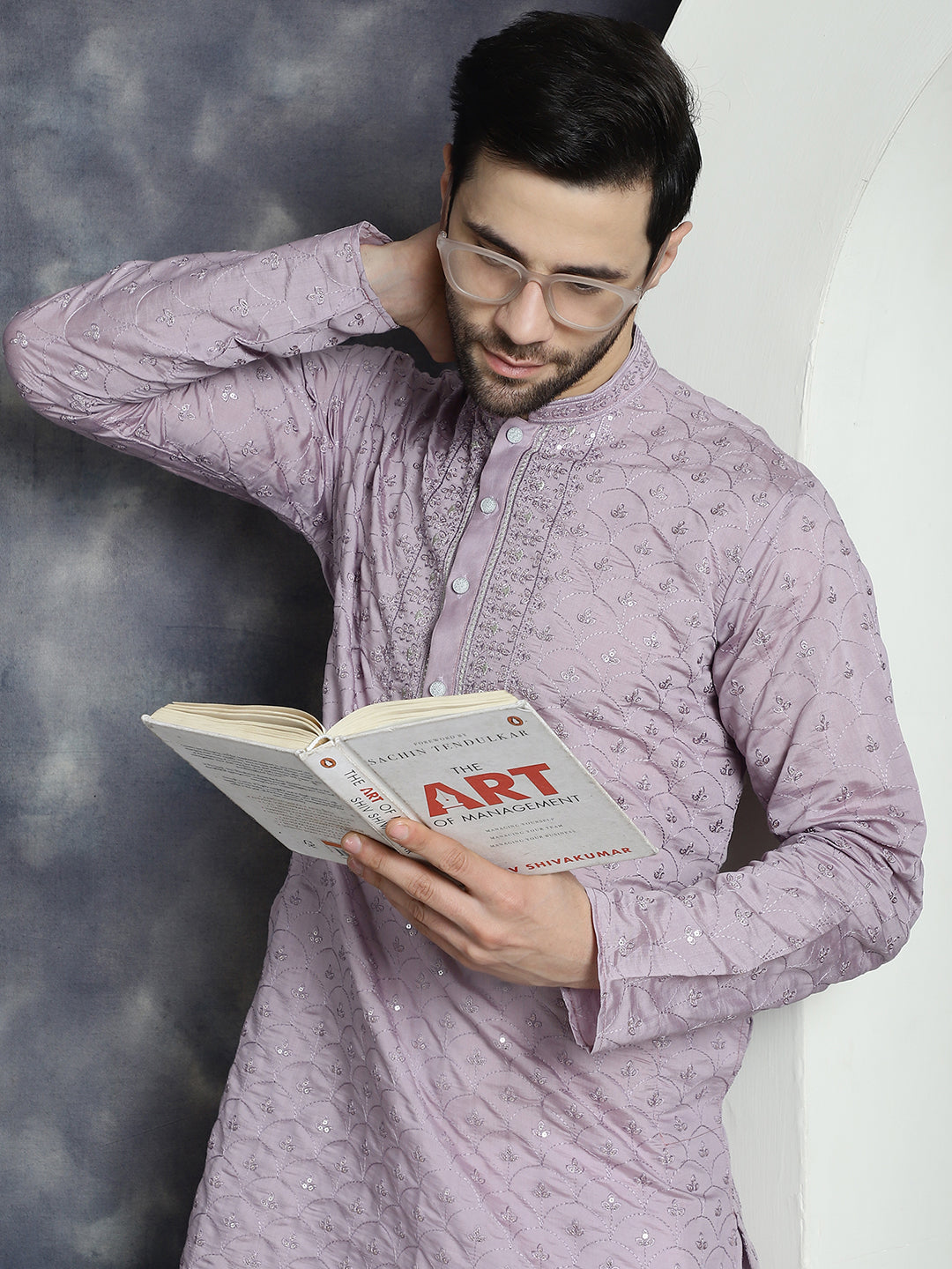 Men's Sequins Embroidered Kurta With Pyjama - Taantav