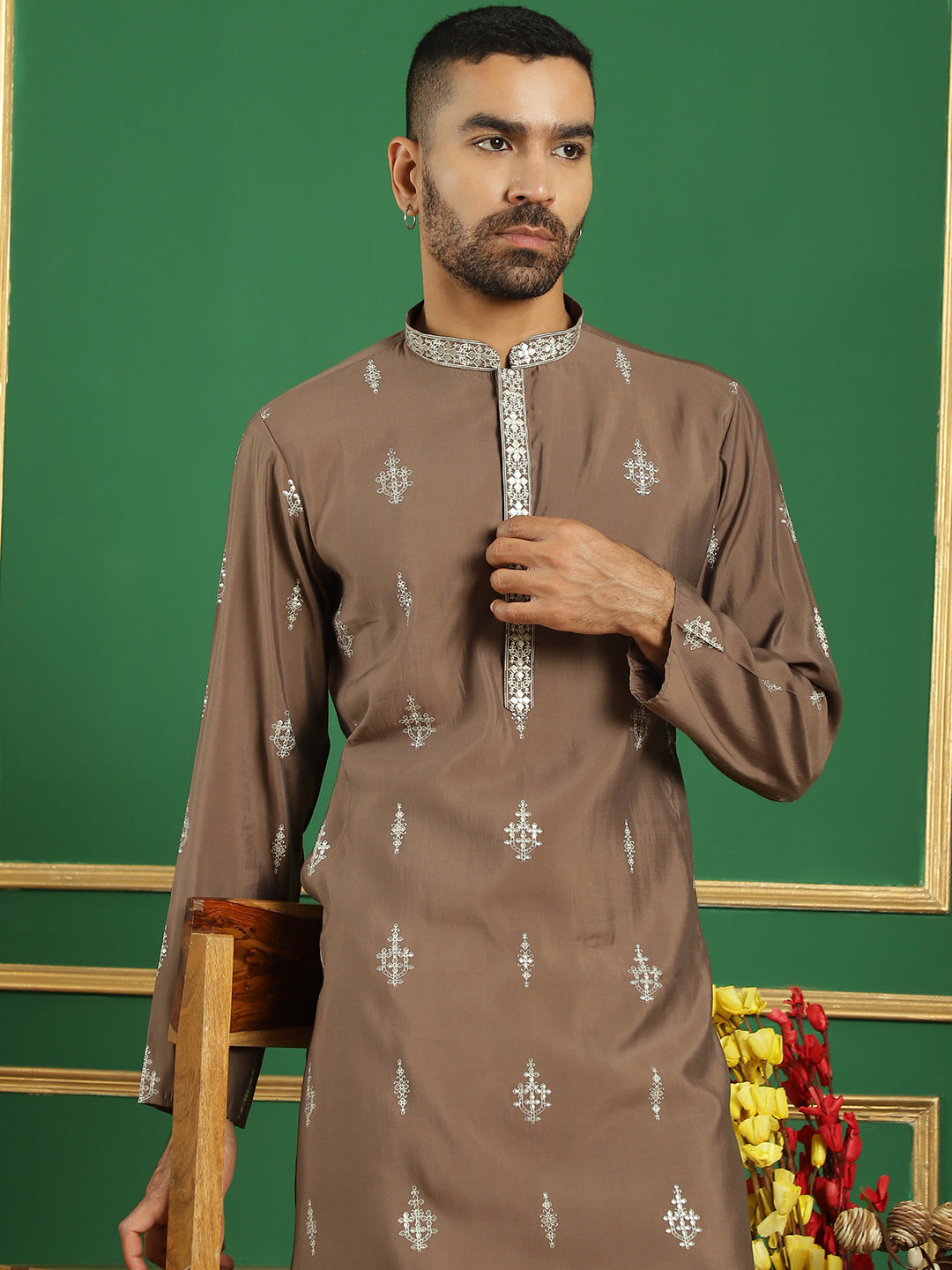 Men's Foil Printed Kurta with Pyjama - Taantav