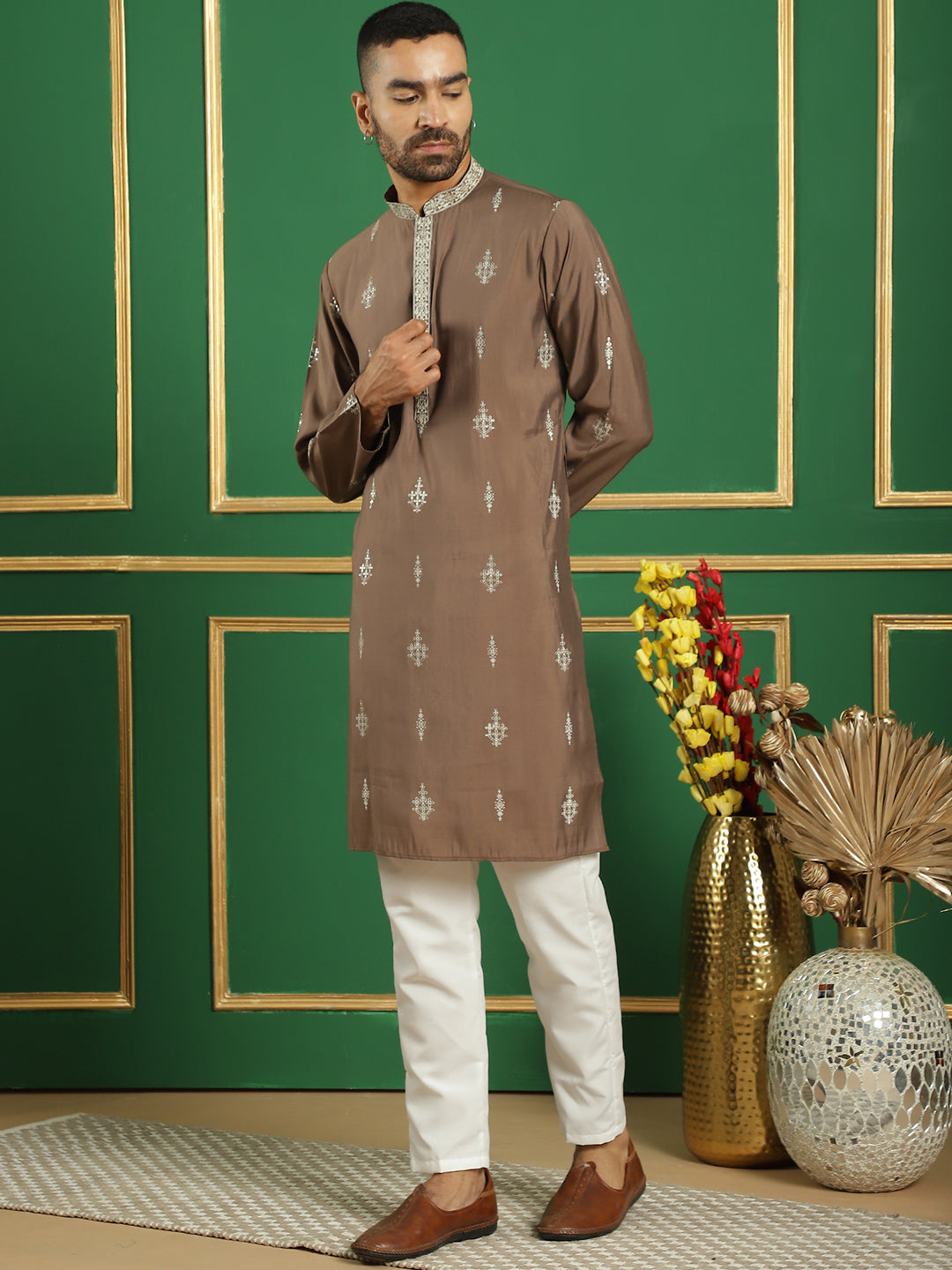 Men's Foil Printed Kurta with Pyjama - Taantav