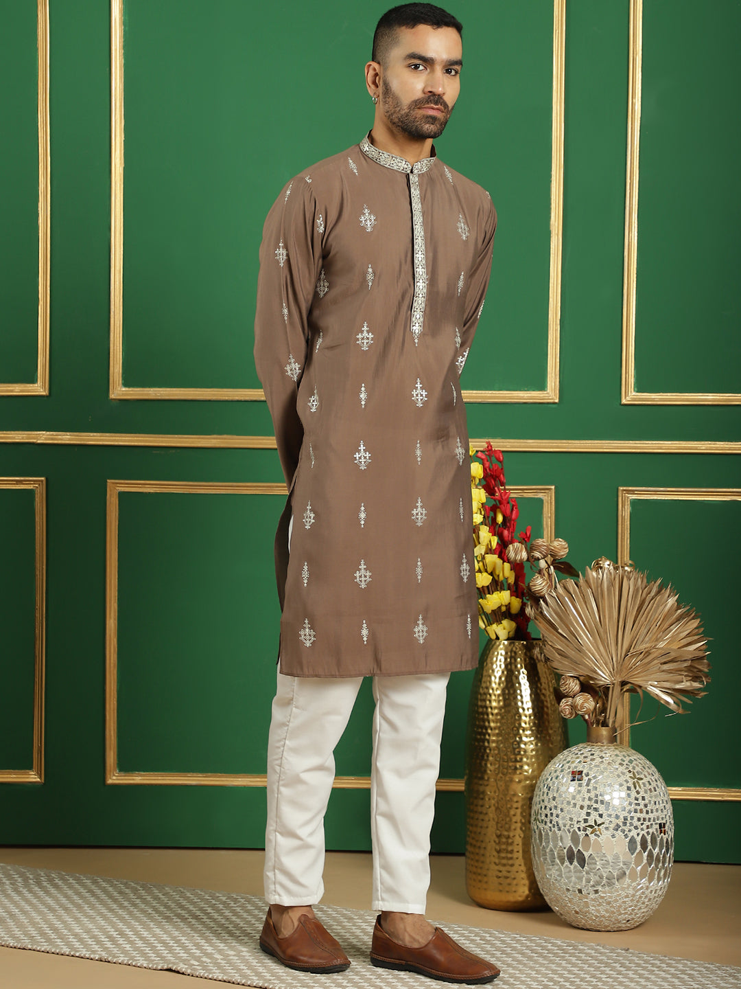 Men's Foil Printed Kurta with Pyjama - Taantav