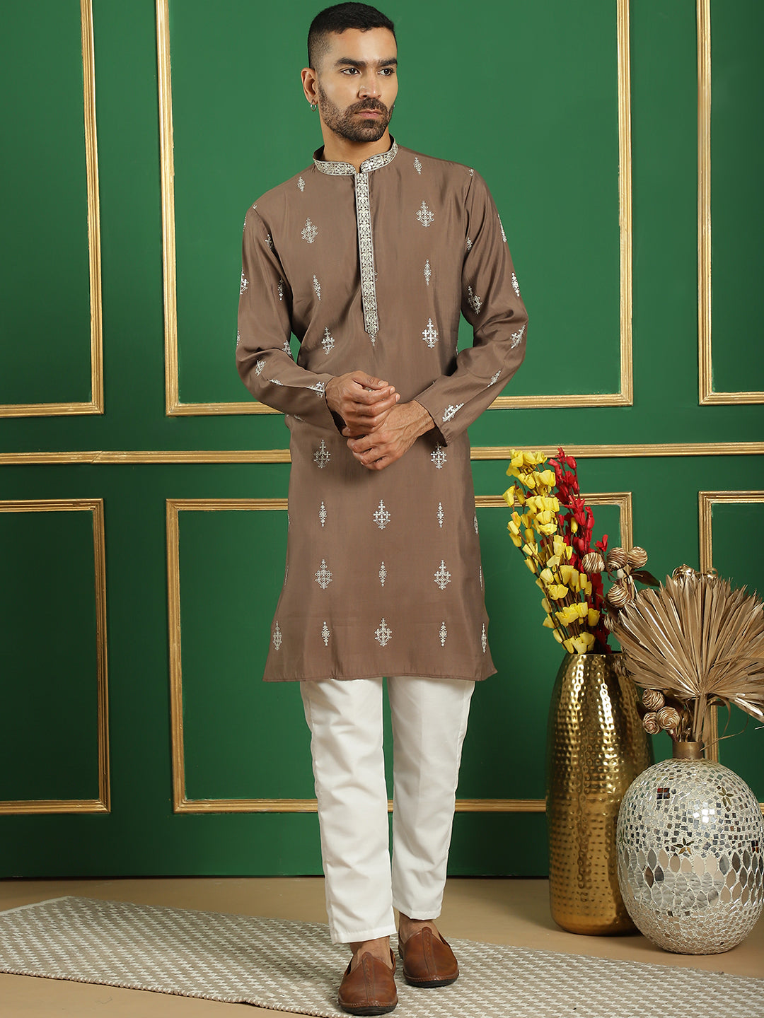 Men's Foil Printed Kurta with Pyjama - Taantav