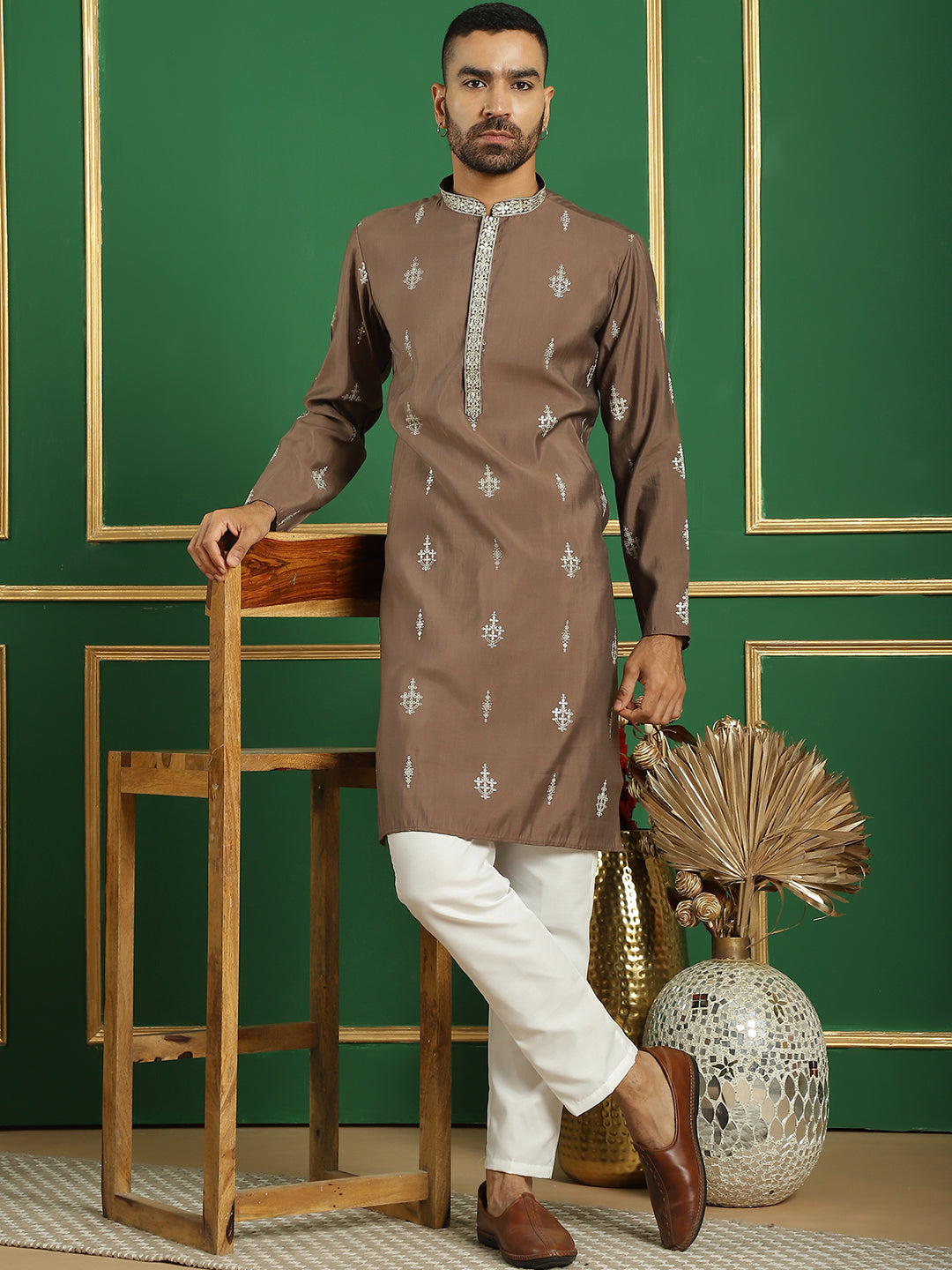 Men's Foil Printed Kurta with Pyjama - Taantav