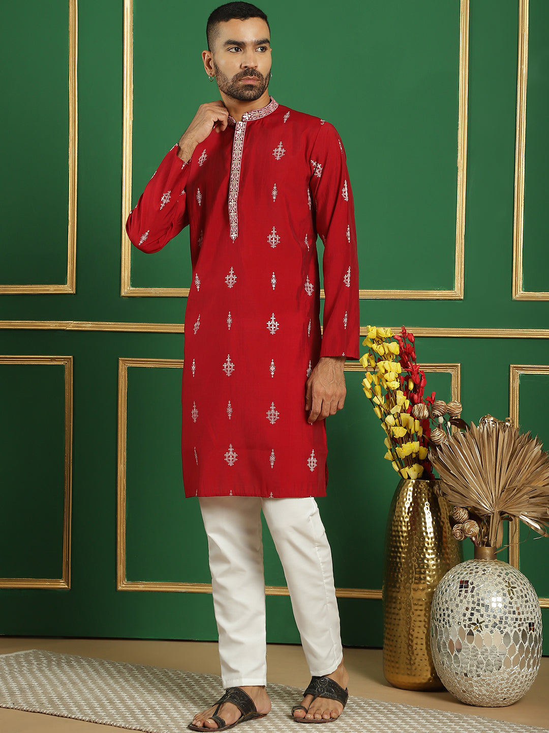 Men's Foil Printed Kurta with Pyjama - Taantav