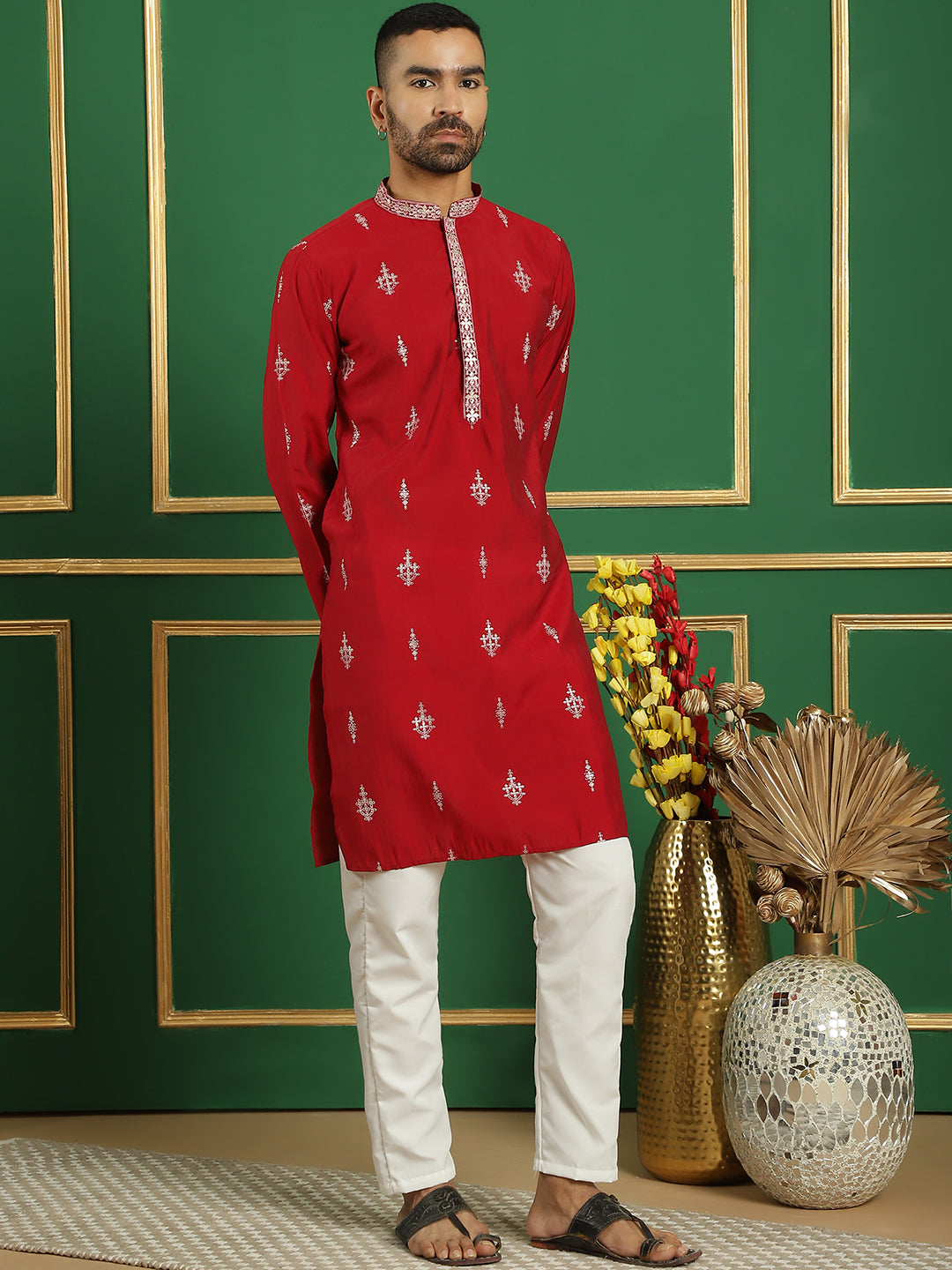 Men's Foil Printed Kurta with Pyjama - Taantav