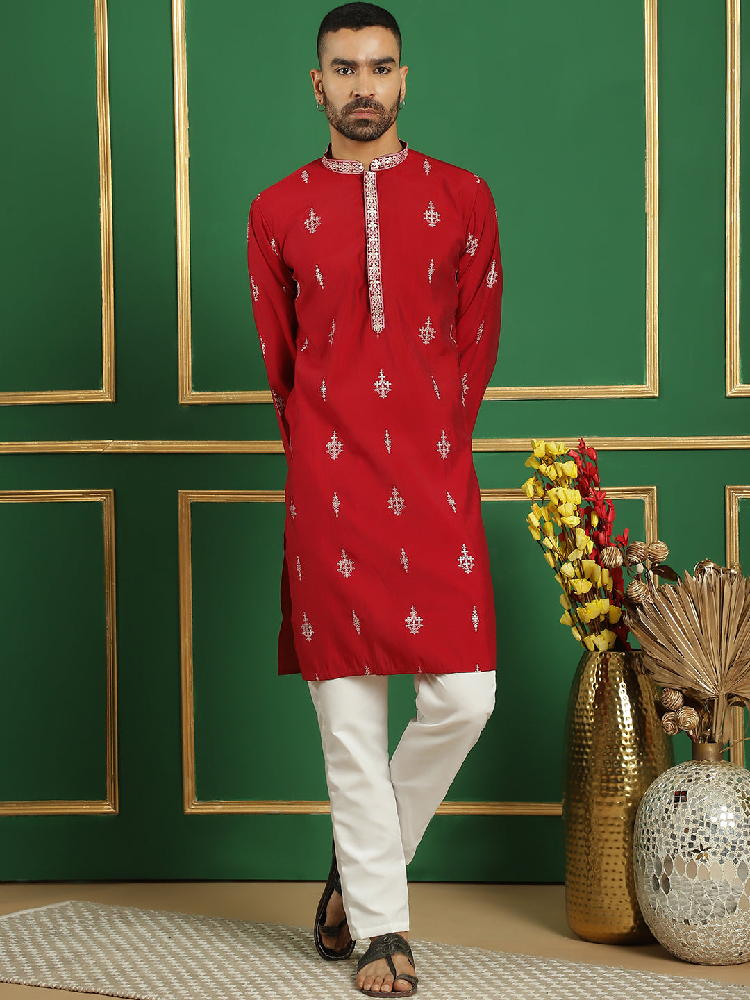 Men's Foil Printed Kurta with Pyjama - Taantav