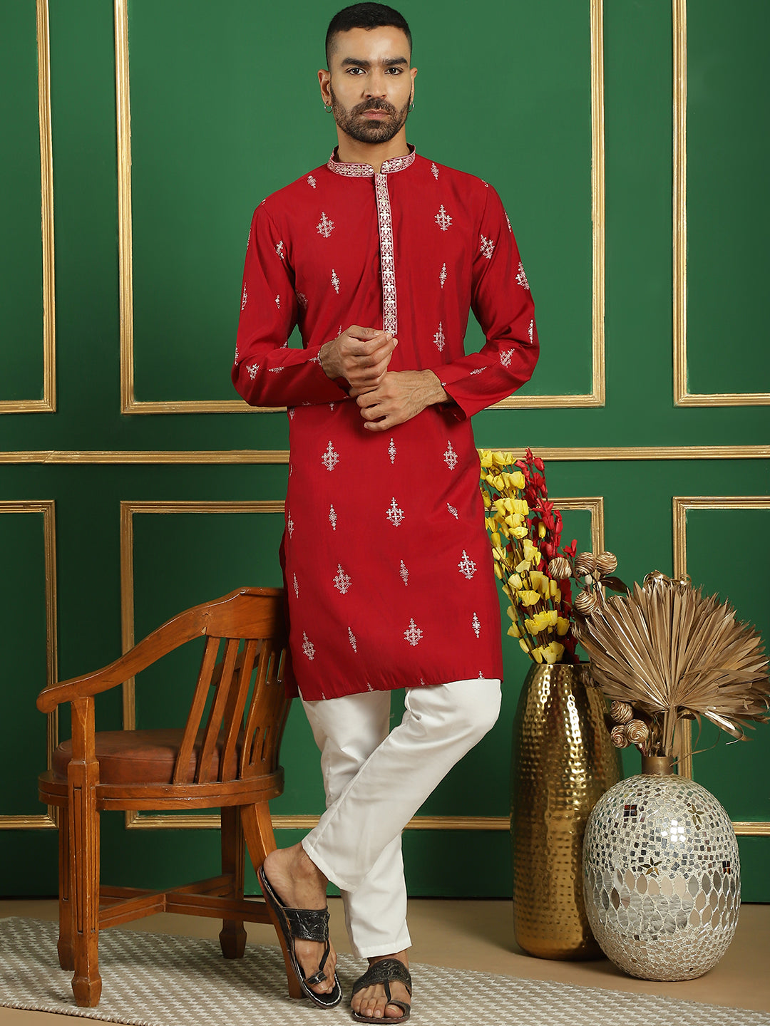 Men's Foil Printed Kurta with Pyjama - Taantav