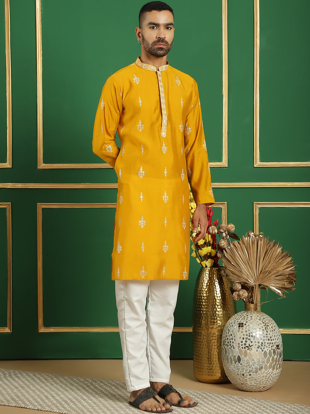 Men's Foil Printed Kurta with Pyjama - Taantav