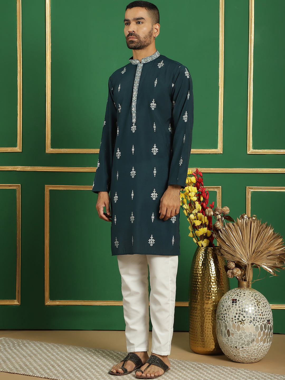 Men's Foil Printed Kurta with Pyjama - Taantav