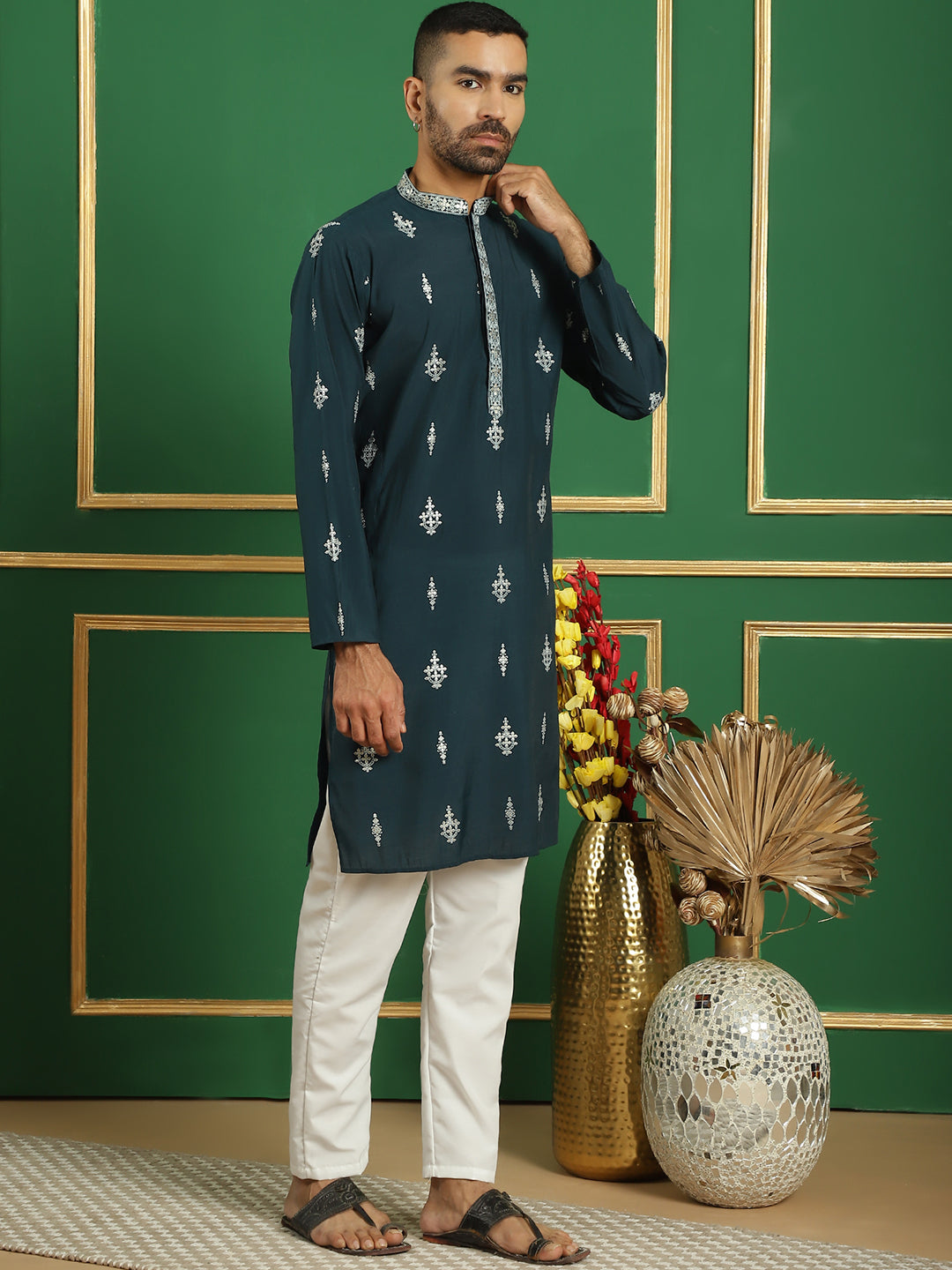 Men's Foil Printed Kurta with Pyjama - Taantav