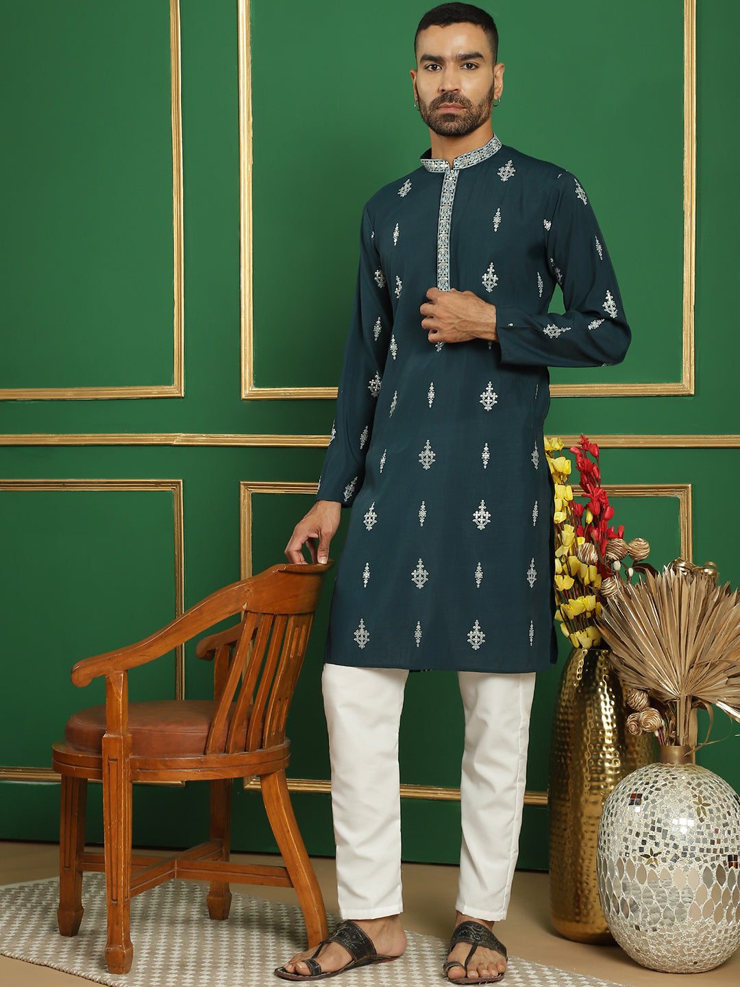 Men's Foil Printed Kurta with Pyjama - Taantav