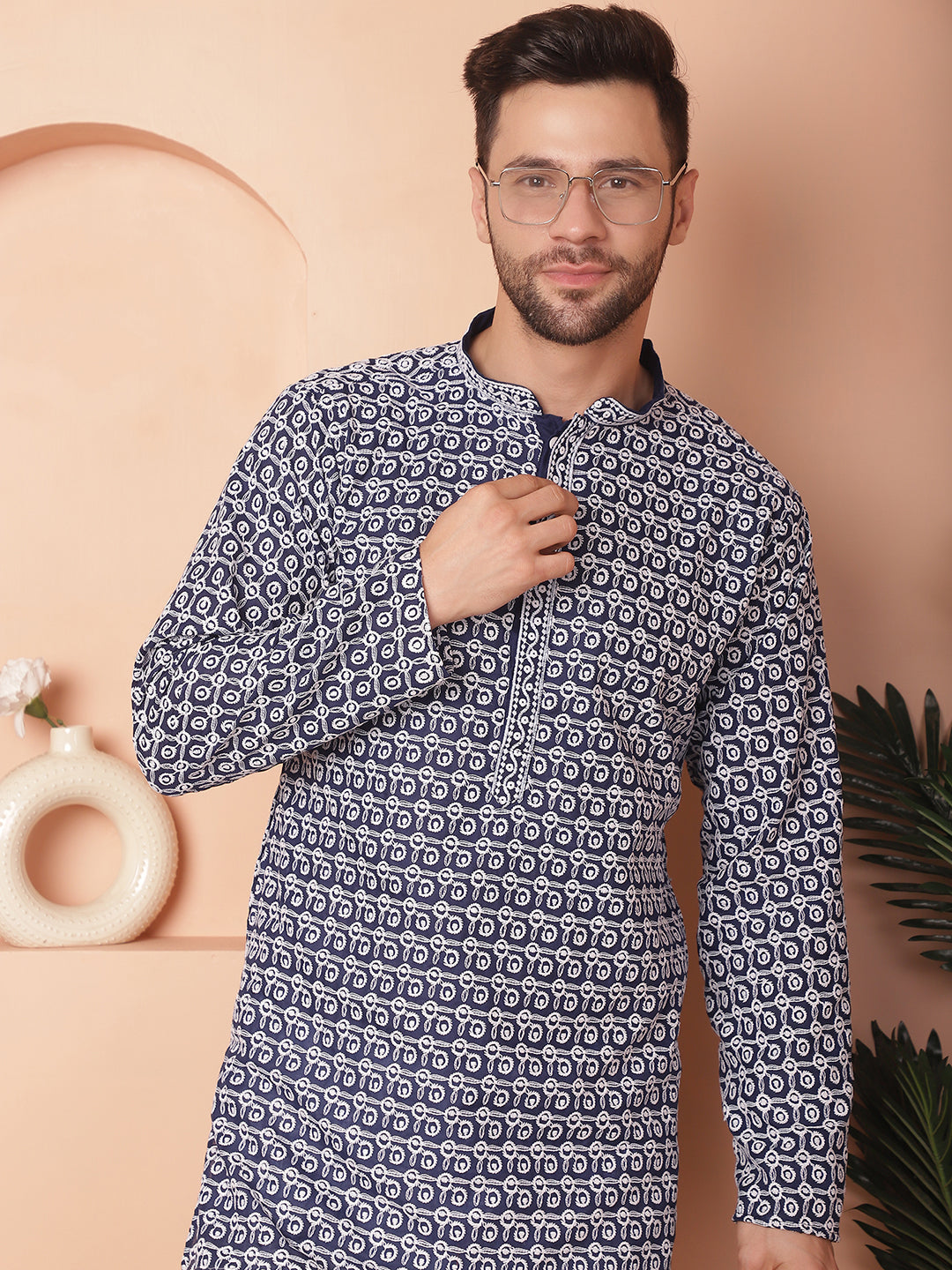 Men's Chikankari Pure Cotton Kurta with Pyjama - Taantav