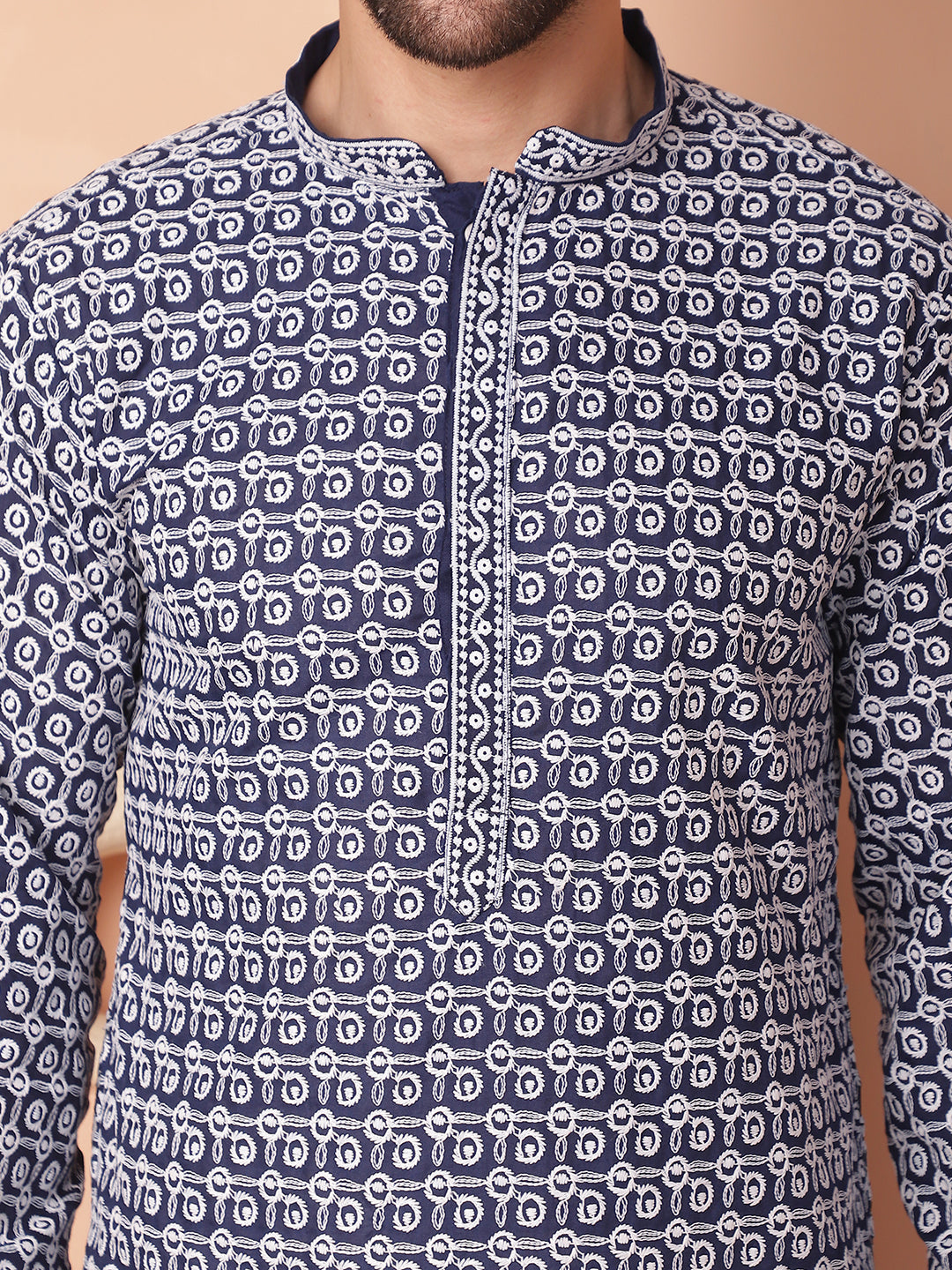 Men's Chikankari Pure Cotton Kurta with Pyjama - Taantav