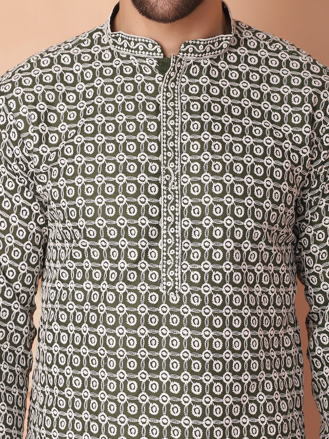 Men's Chikankari Pure Cotton Kurta with Pyjama - Taantav