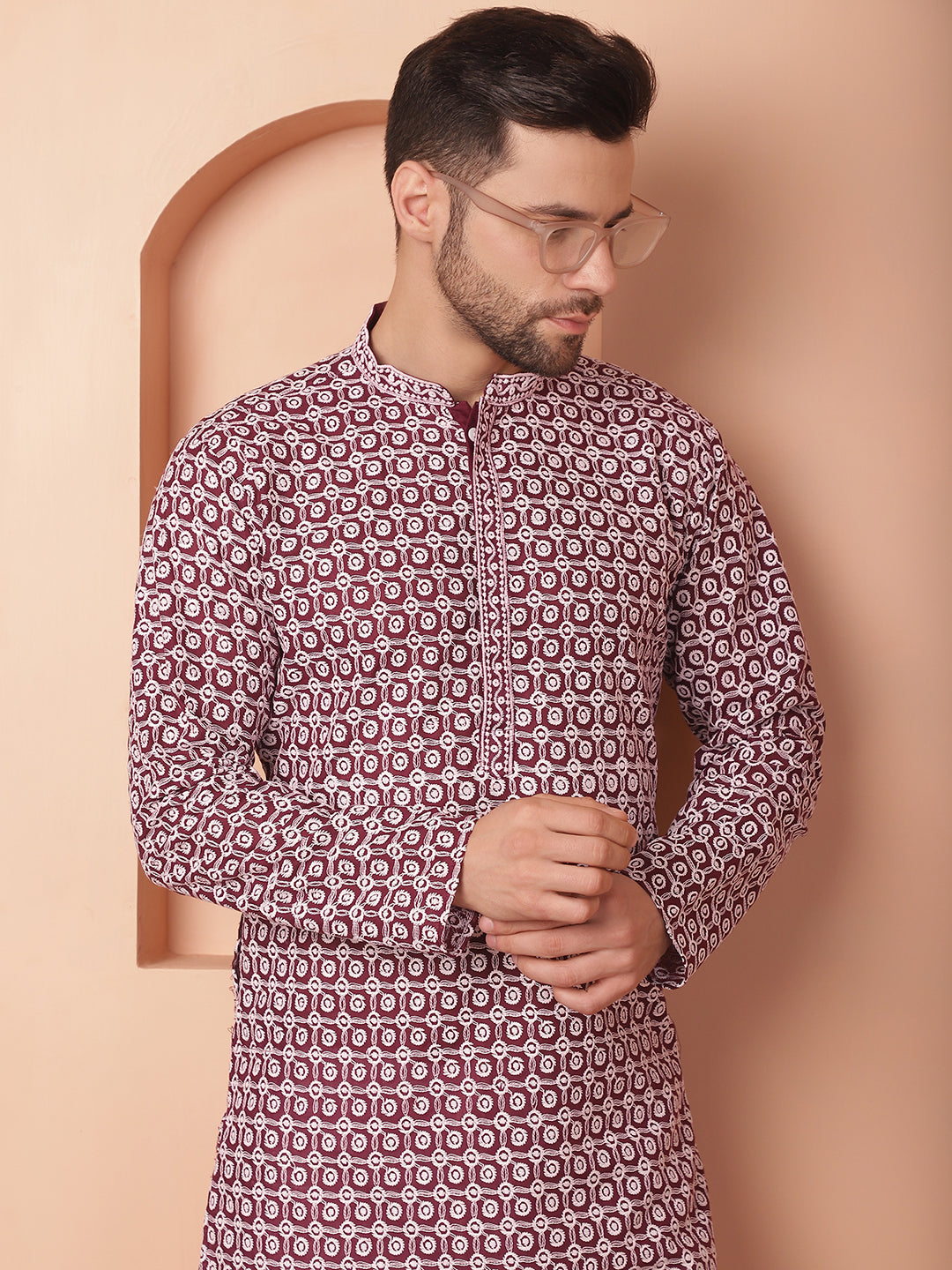 Men's Chikankari Pure Cotton Kurta with Pyjama - Taantav