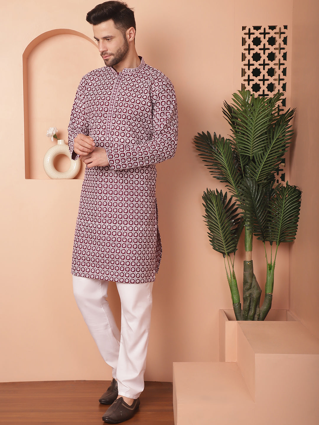 Men's Chikankari Pure Cotton Kurta with Pyjama - Taantav