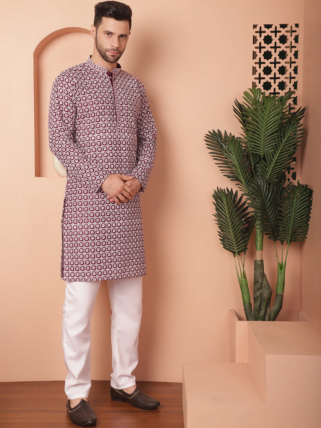 Men's Chikankari Pure Cotton Kurta with Pyjama - Taantav