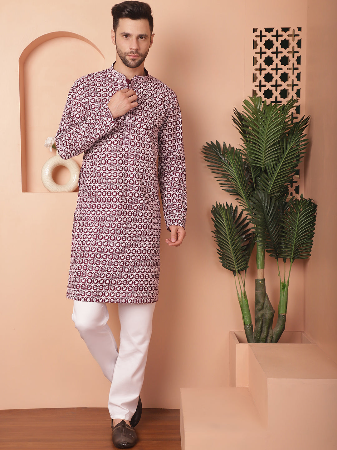 Men's Chikankari Pure Cotton Kurta with Pyjama - Taantav