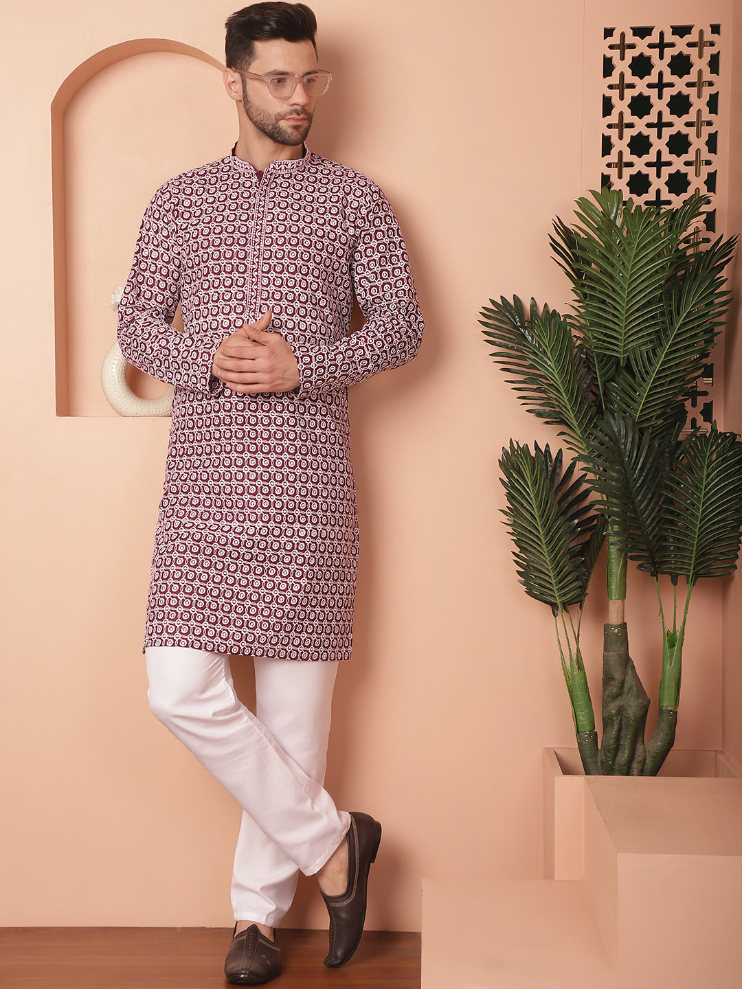 Men's Chikankari Pure Cotton Kurta with Pyjama - Taantav