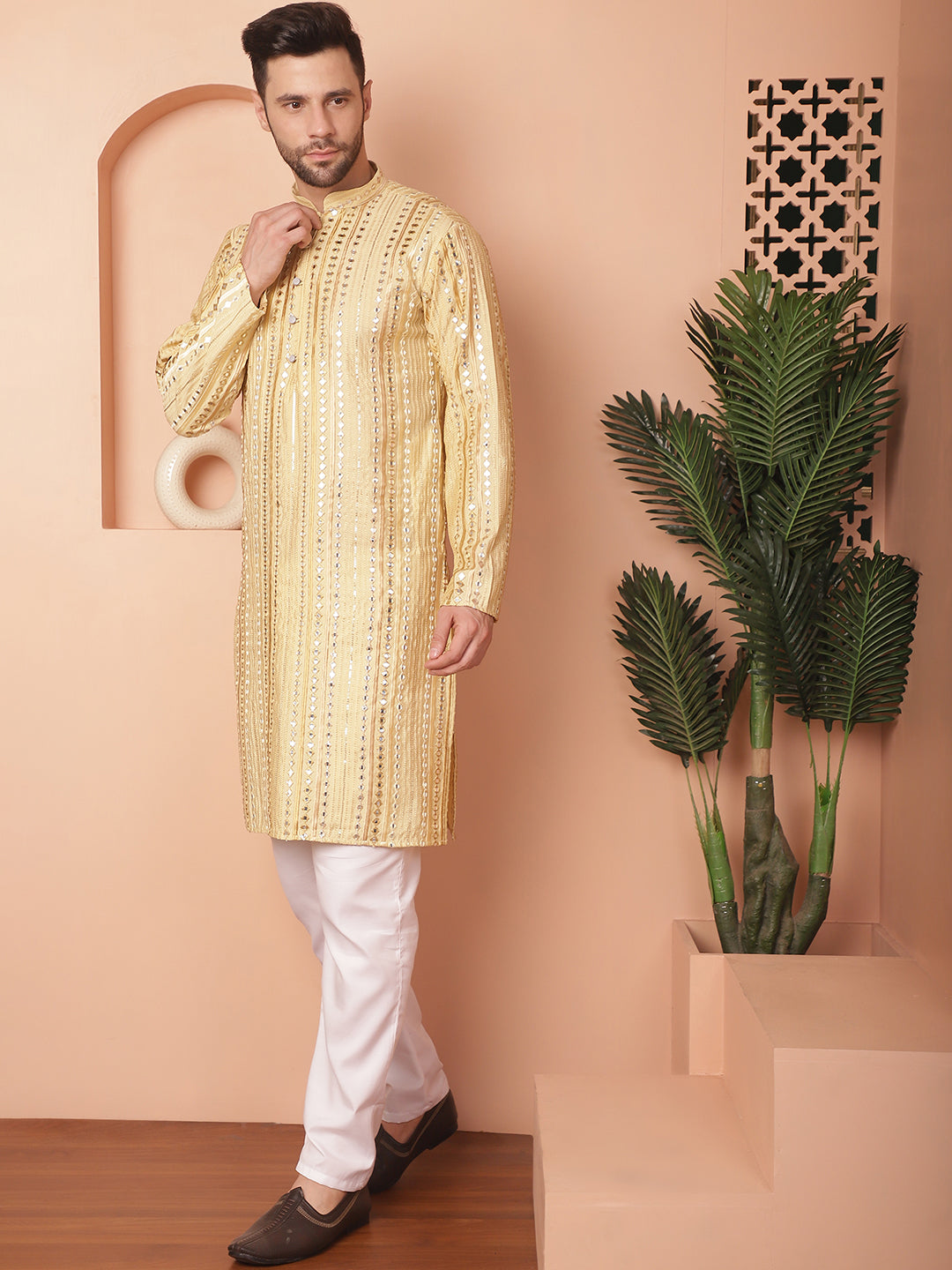 Men's Mirror Work Kurta Pyjama Sets - Taantav