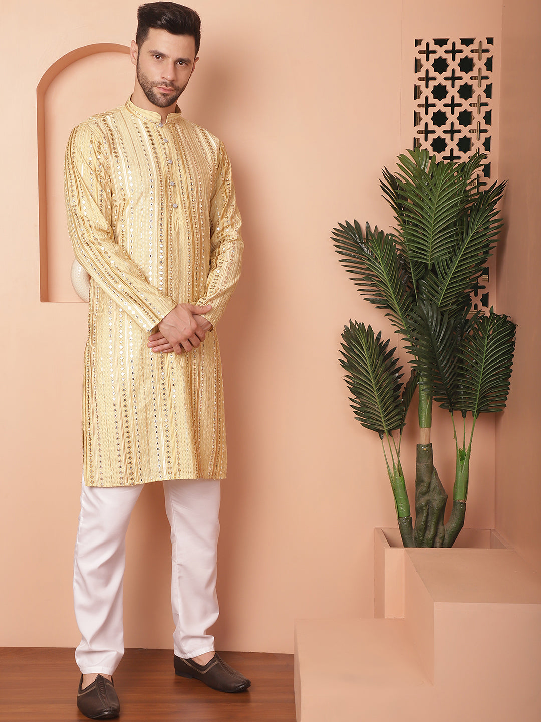 Men's Mirror Work Kurta Pyjama Sets - Taantav