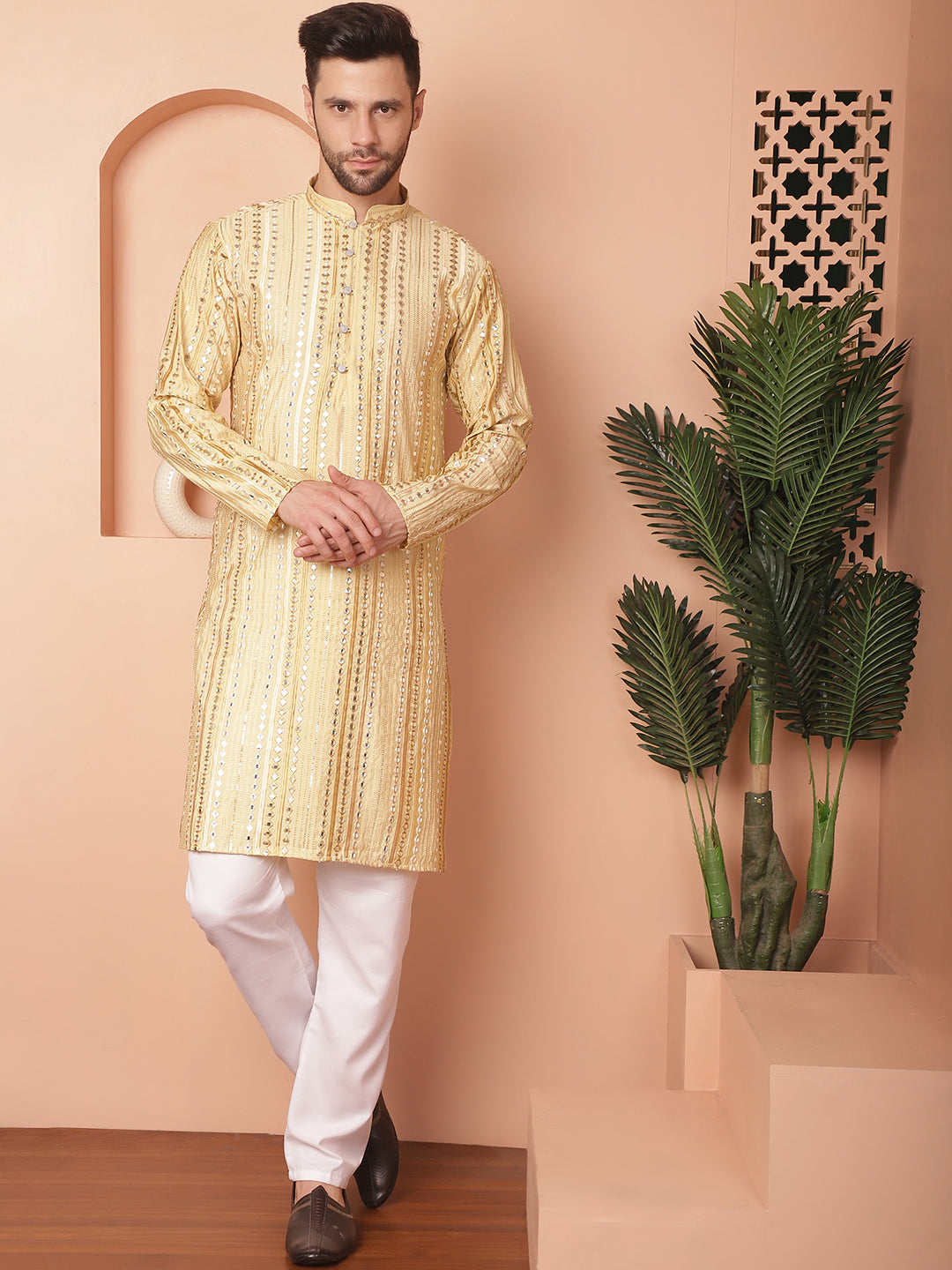 Men's Mirror Work Kurta Pyjama Sets - Taantav