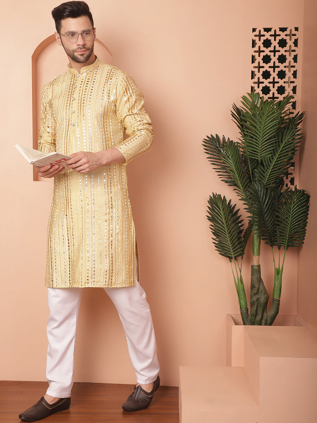 Men's Mirror Work Kurta Pyjama Sets - Taantav