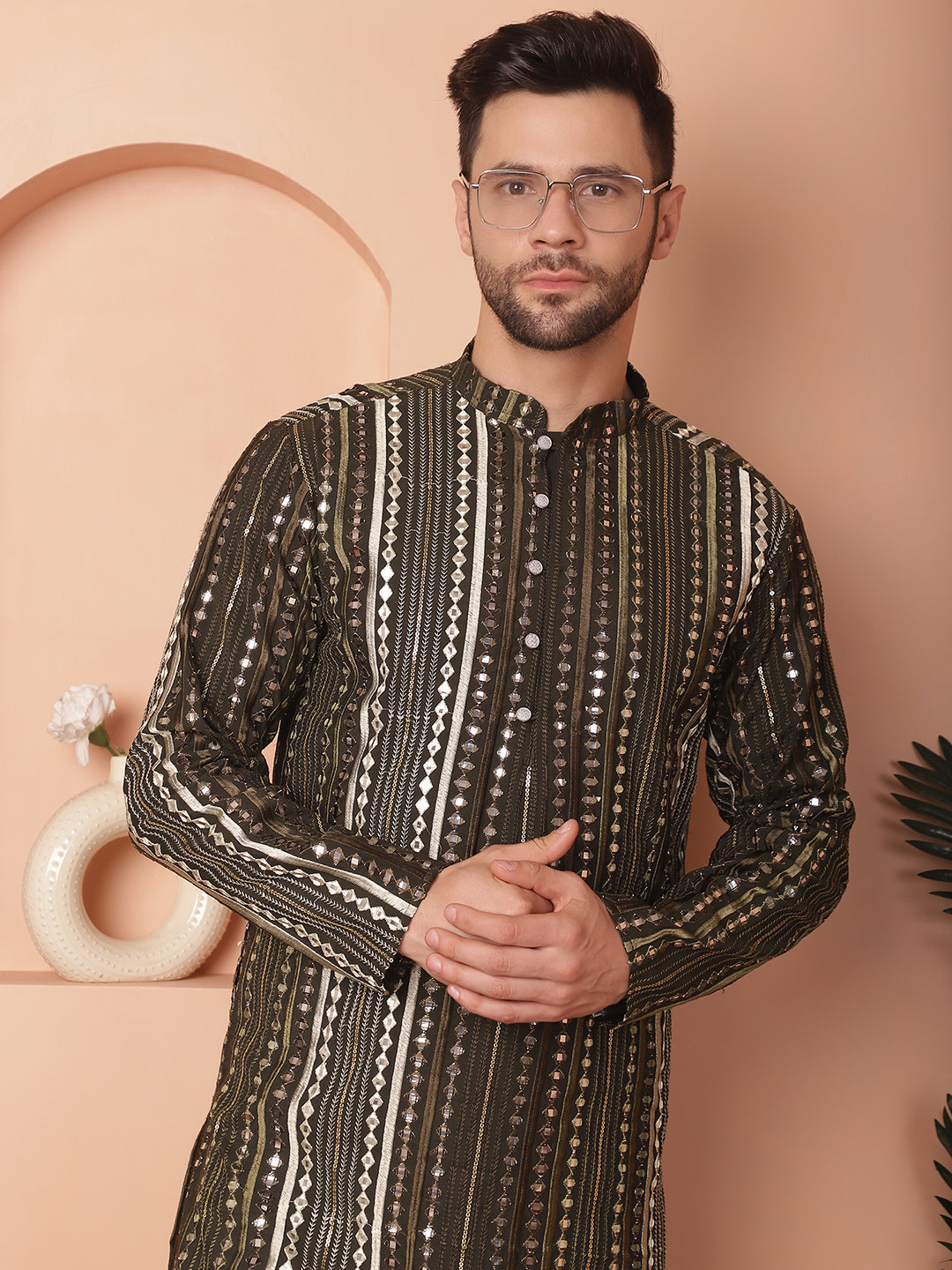 Men's Mirror Work Kurta Pyjama Sets - Taantav