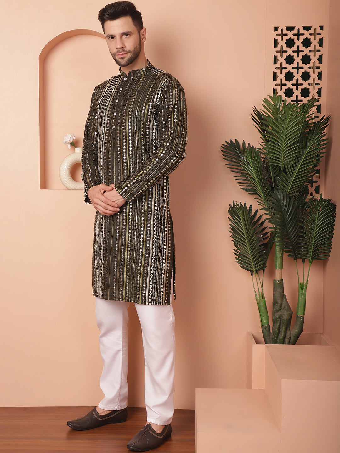 Men's Mirror Work Kurta Pyjama Sets - Taantav