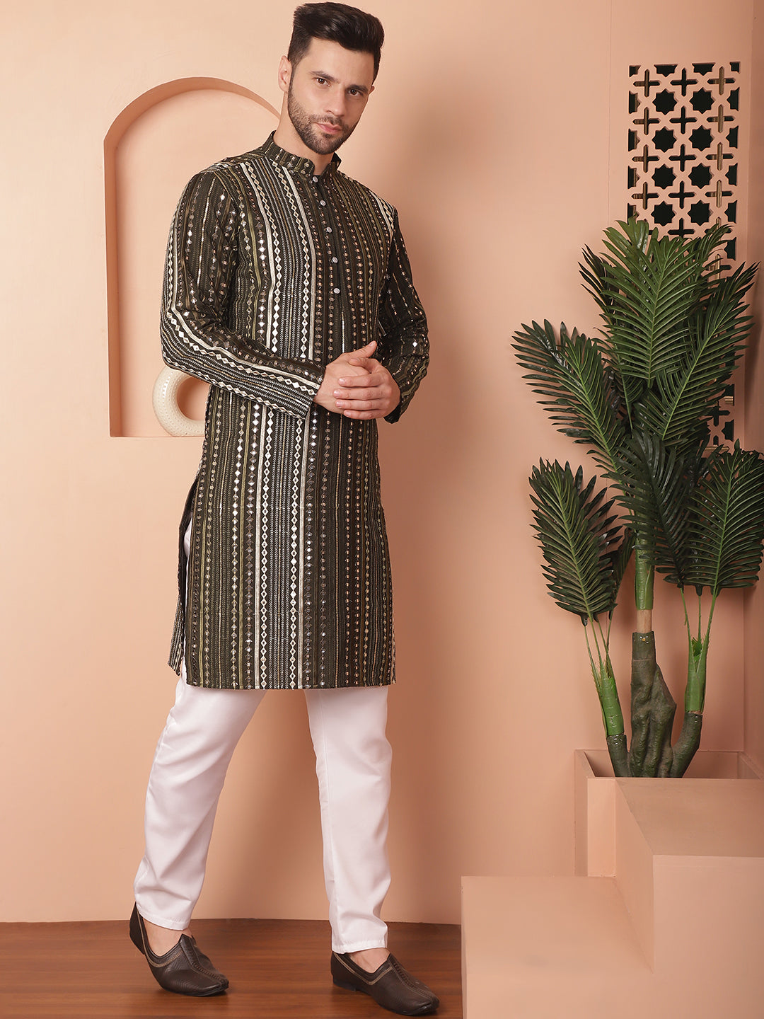 Men's Mirror Work Kurta Pyjama Sets - Taantav