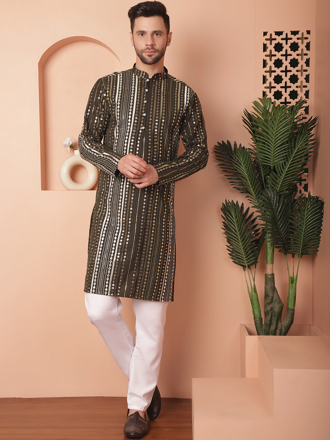 Men's Mirror Work Kurta Pyjama Sets - Taantav