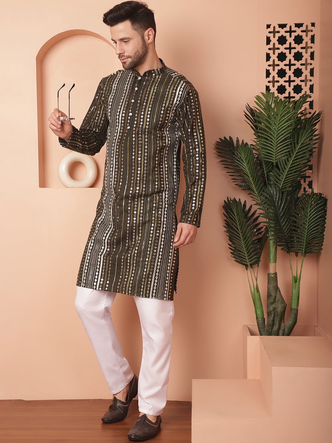 Men's Mirror Work Kurta Pyjama Sets - Taantav