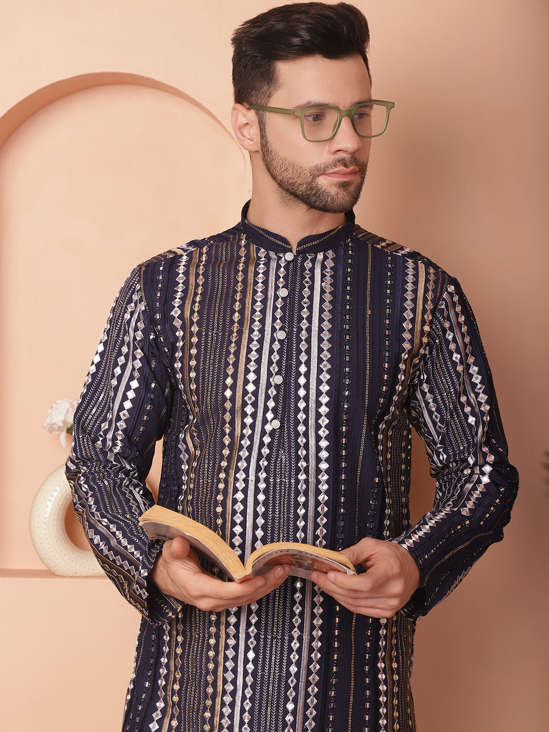 Men's Mirror Work Kurta Pyjama Sets - Taantav