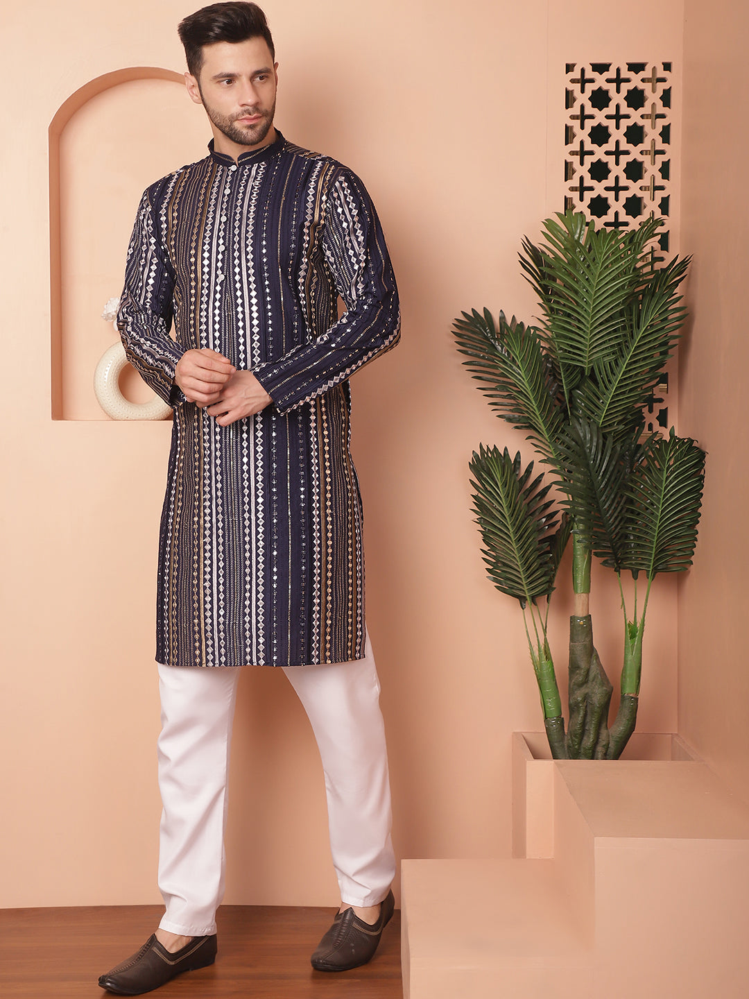 Men's Mirror Work Kurta Pyjama Sets - Taantav