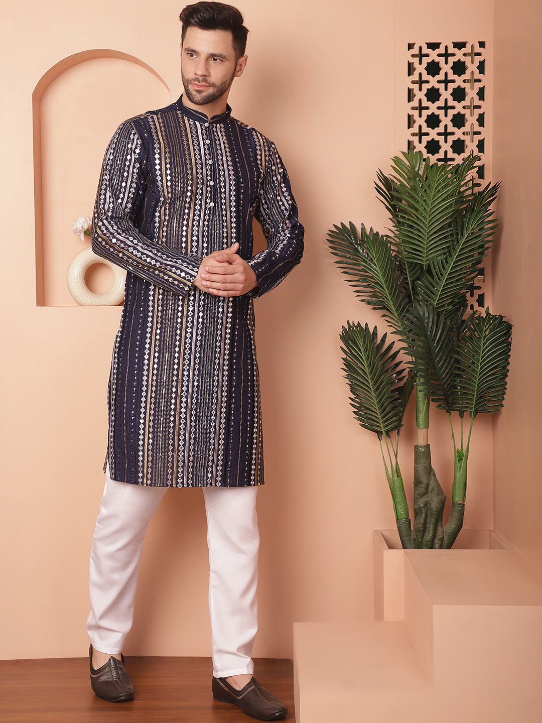 Men's Mirror Work Kurta Pyjama Sets - Taantav