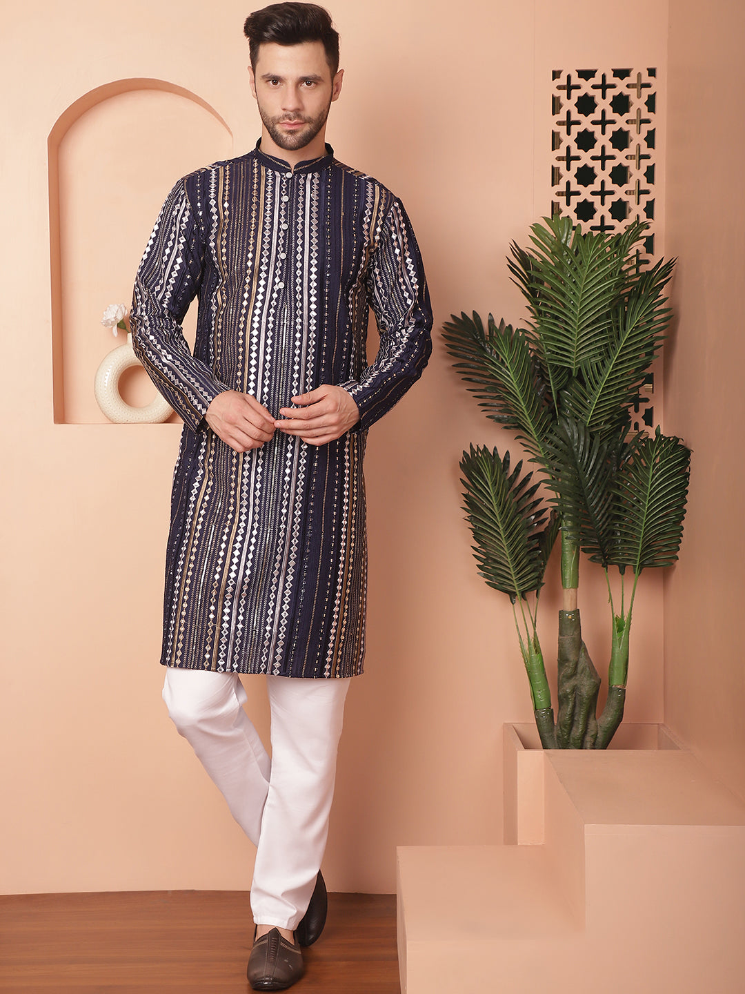 Men's Mirror Work Kurta Pyjama Sets - Taantav